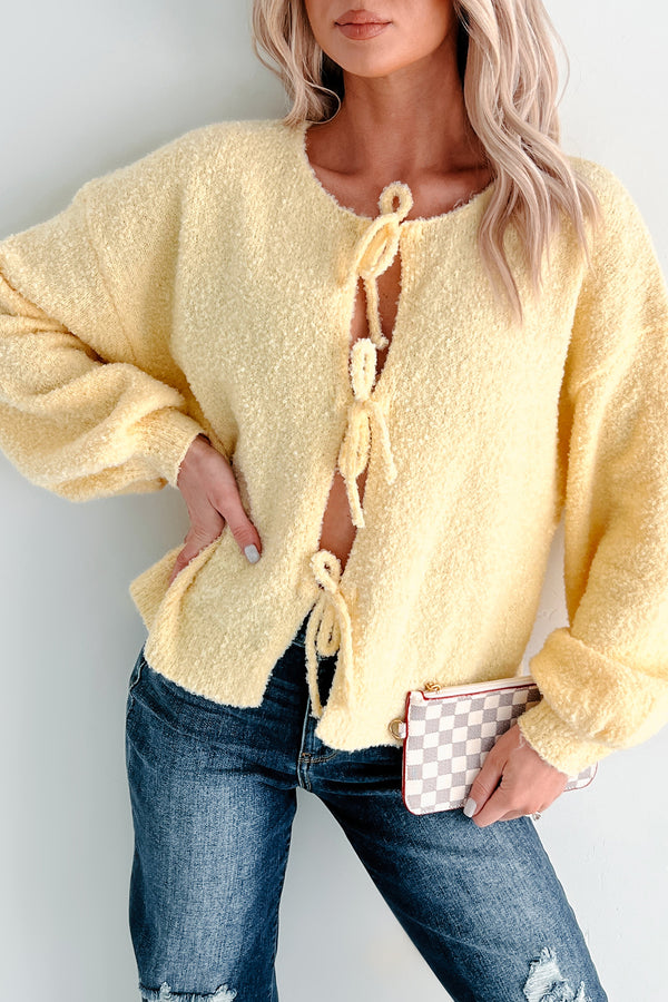 Forever Darling Tie Front Fluffy Cardigan Sweater (Yellow) - NanaMacs