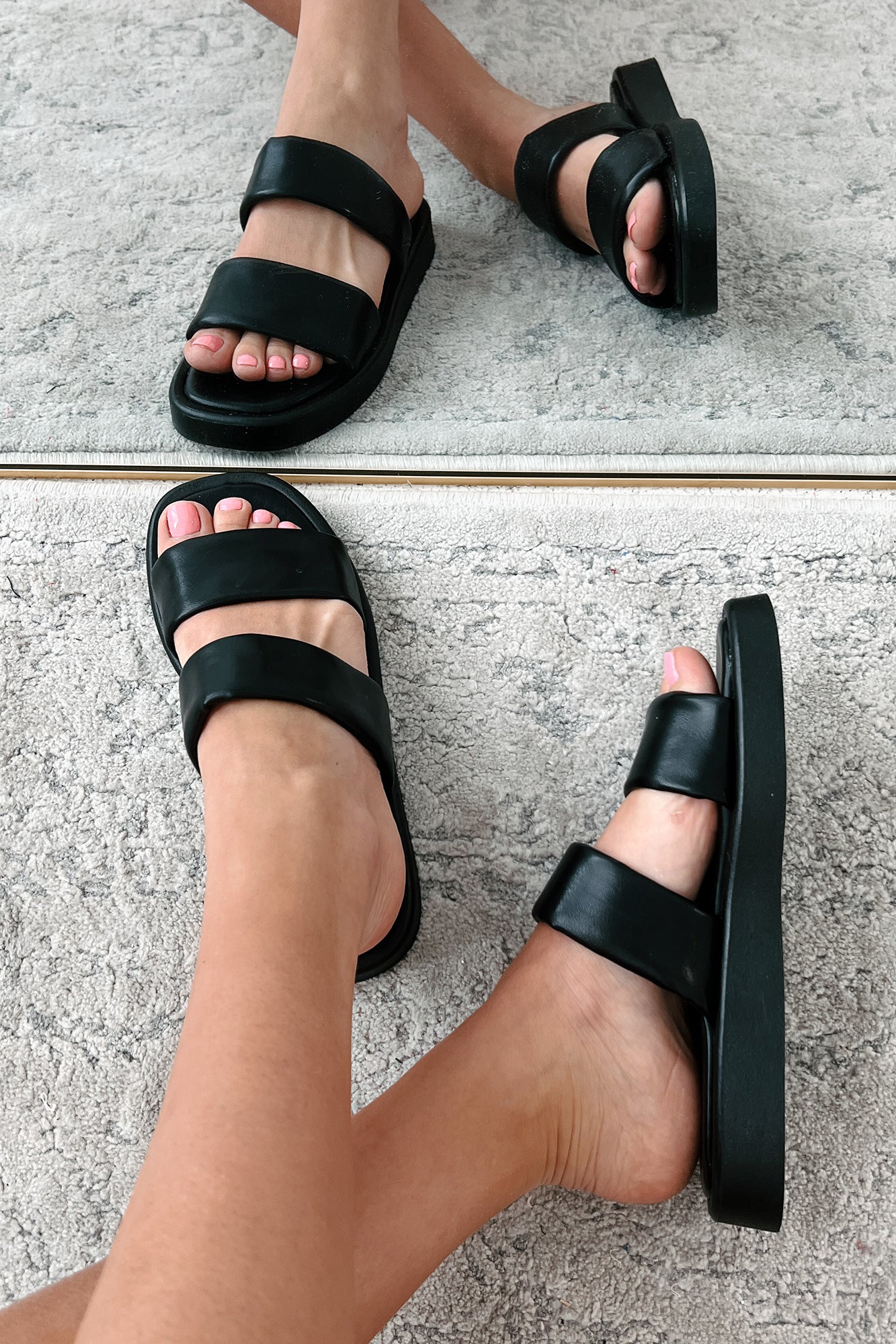 Hey Amigo Double Strap Platform Sandals (Black) - NanaMacs