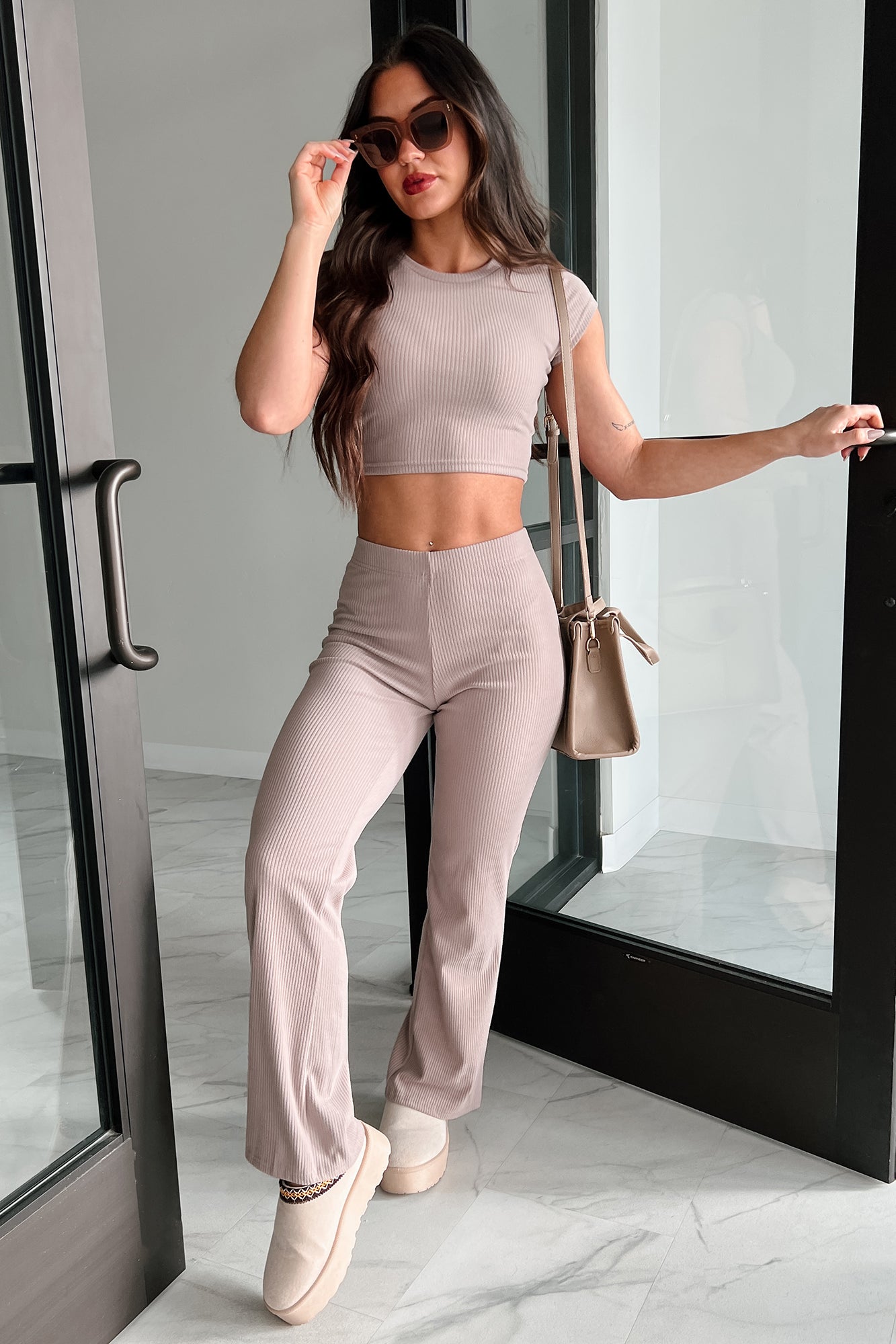 Casually Poised Knit Top & Pants Set (Smoked Eggplant) - NanaMacs