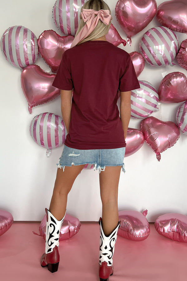 "Kisses 25¢" Graphic T-Shirt (Maroon) - Print On Demand - NanaMacs