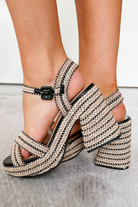 VayCay Getaway Braided Raffia Platform Heels (Black) - NanaMacs