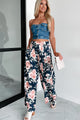 Dropping The Games Floral Wide Leg Pants (Navy) - NanaMacs