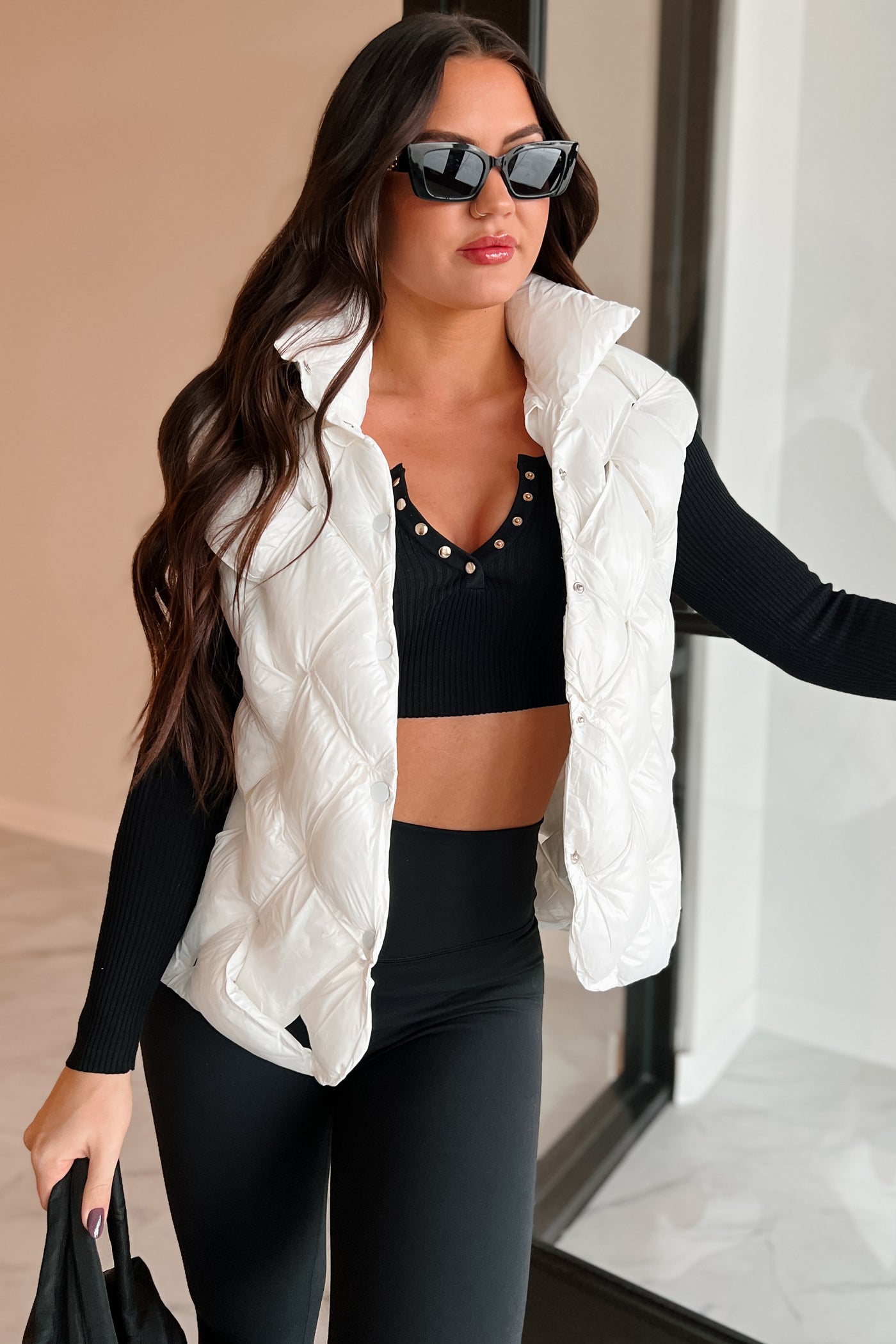 Snowball Effect Braided Puffer Vest (White) - NanaMacs