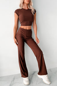 Casually Poised Knit Top & Pants Set (Espresso) - NanaMacs