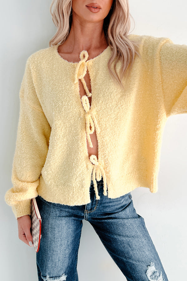 Forever Darling Tie Front Fluffy Cardigan Sweater (Yellow) - NanaMacs