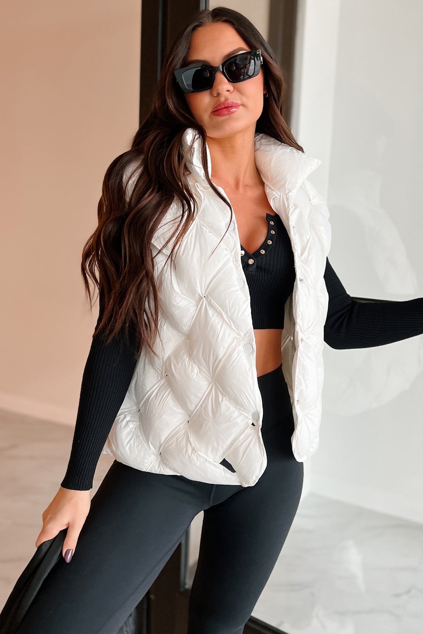 Snowball Effect Braided Puffer Vest (White) - NanaMacs