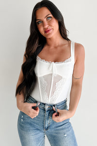 Totally Hooked Sleeveless Lace Bodysuit (White) - NanaMacs