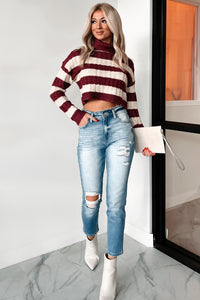 Beloved Memories Striped Turtleneck Sweater (Violet/Oatmeal) - NanaMacs