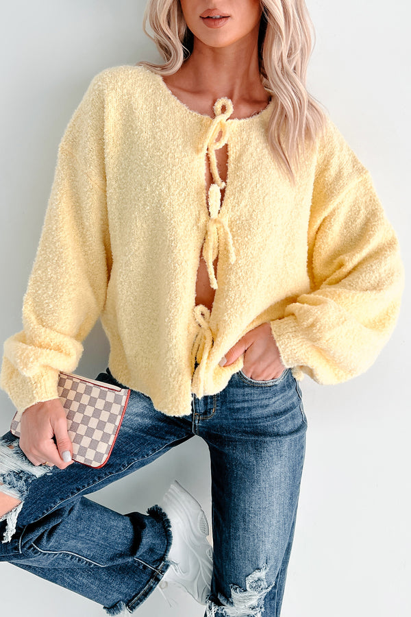 Forever Darling Tie Front Fluffy Cardigan Sweater (Yellow) - NanaMacs