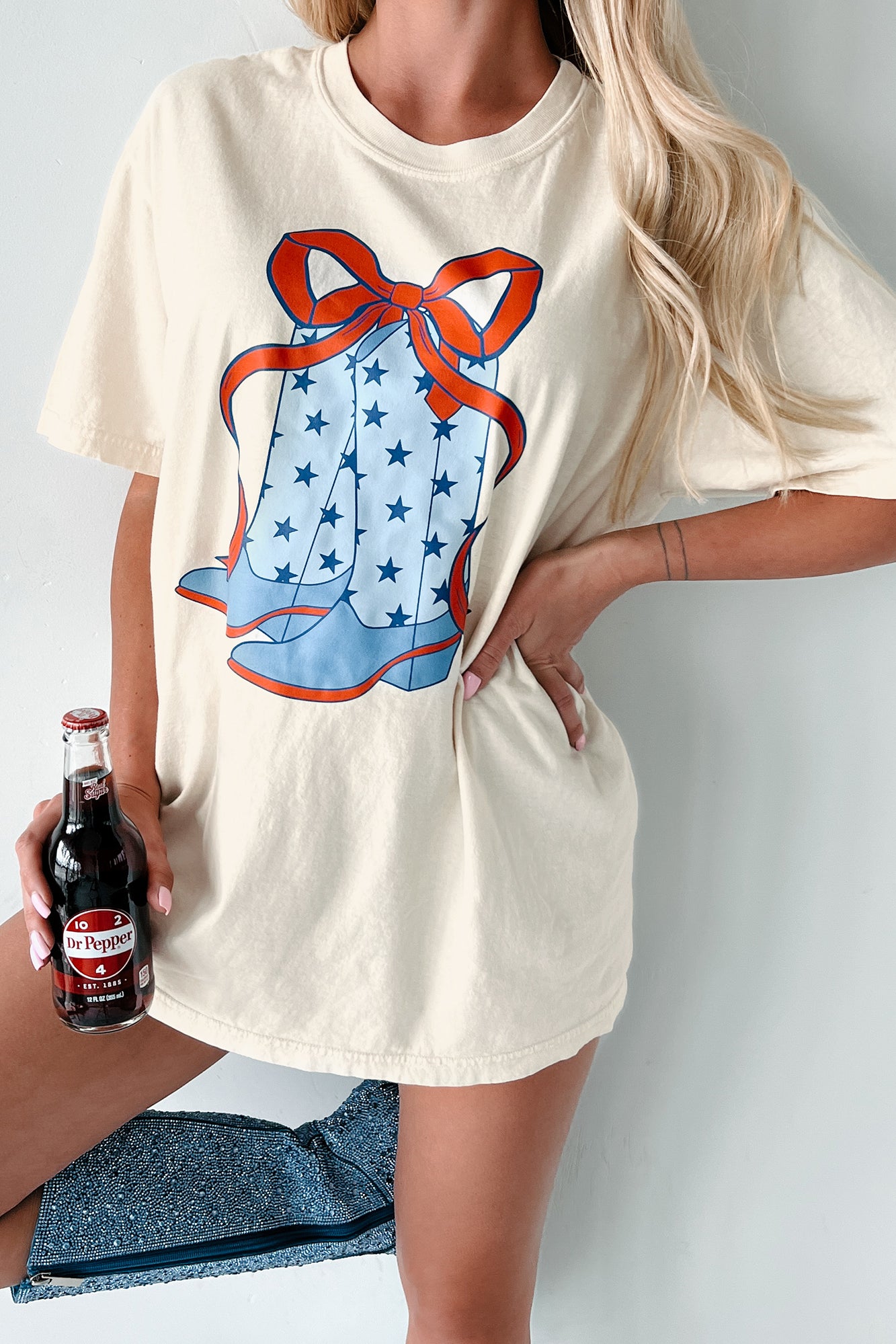 Cowgirl Cutie Graphic T-Shirt (Cream/Blue) - NanaMacs