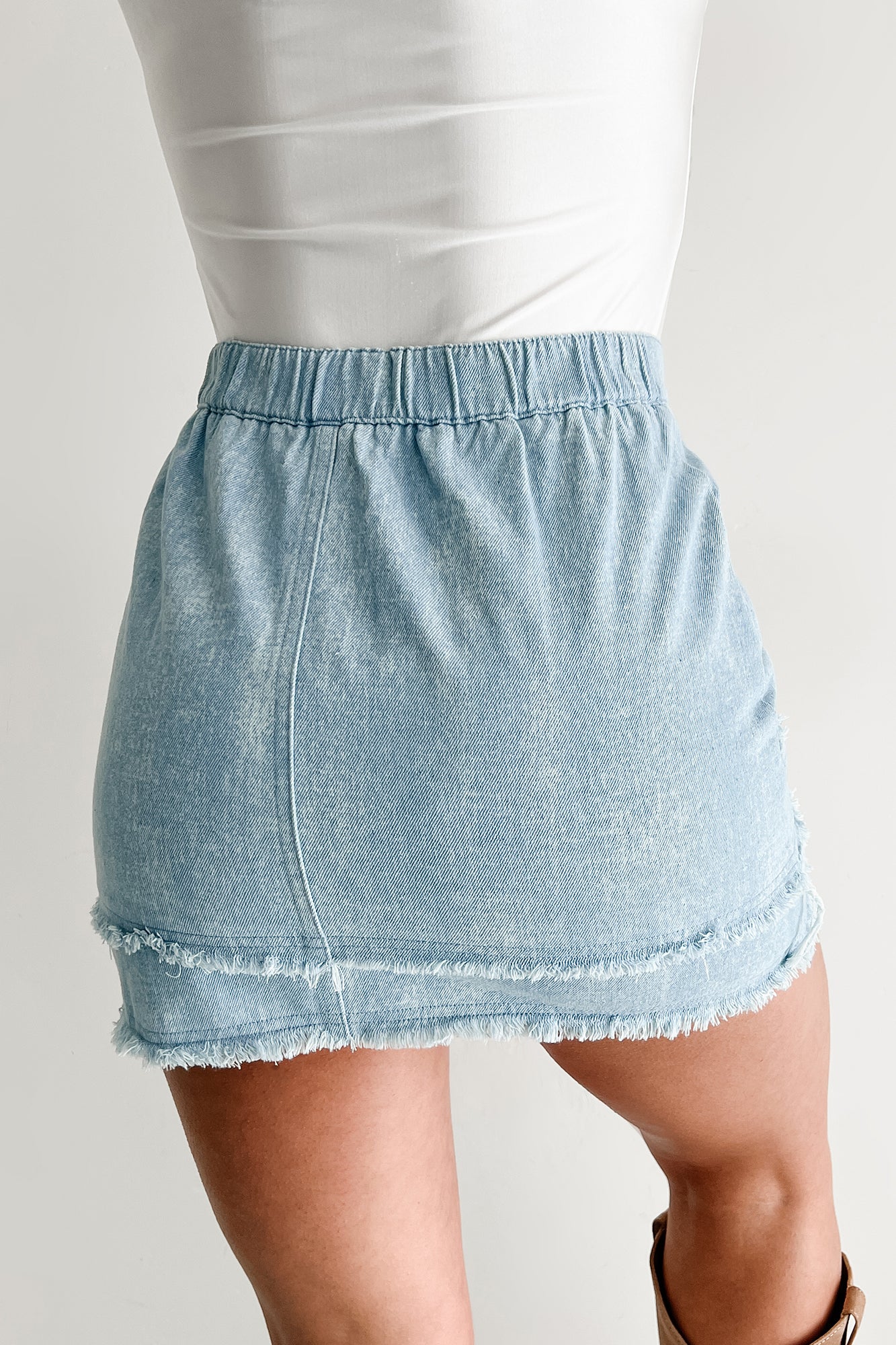 Rise To The Challenge Denim Mini Skirt (Light) · NanaMacs