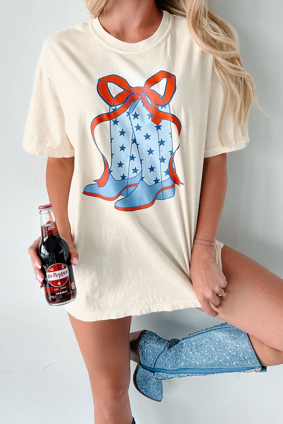 Cowgirl Cutie Graphic T-Shirt (Cream/Blue) - NanaMacs