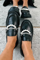 Hutch Embellished Lug Sole Loafers (Black PU) - NanaMacs