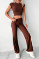 Casually Poised Knit Top & Pants Set (Espresso) - NanaMacs