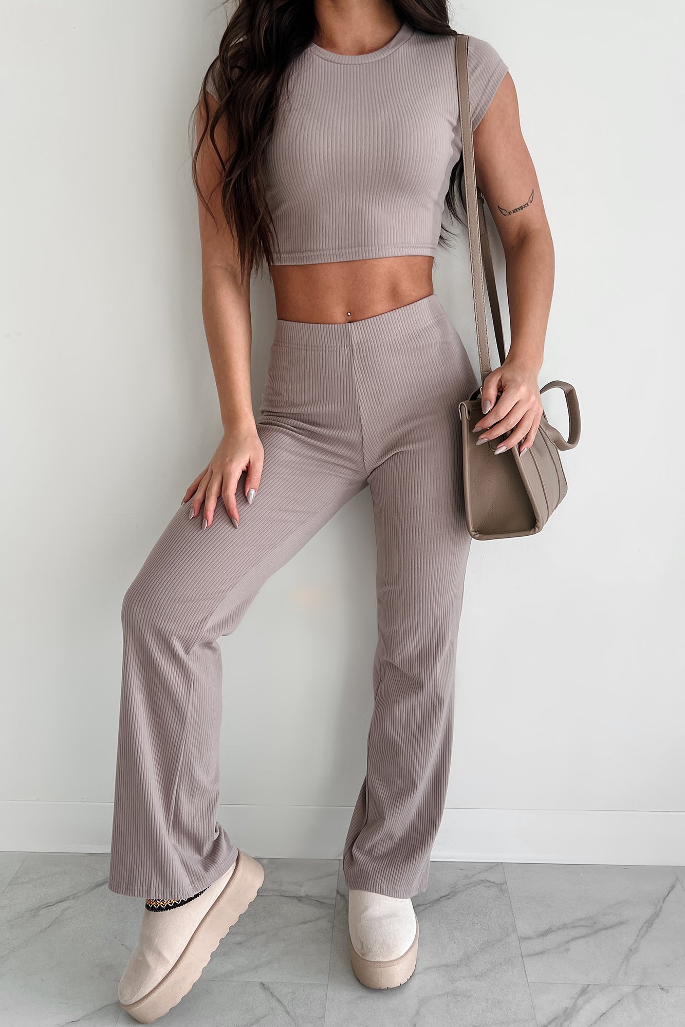 Casually Poised Knit Top & Pants Set (Smoked Eggplant) - NanaMacs