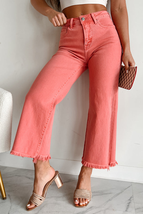 Lacie Tummy Control High Rise Crop Wide Leg Risen Jeans (Peach Blossom) - NanaMacs