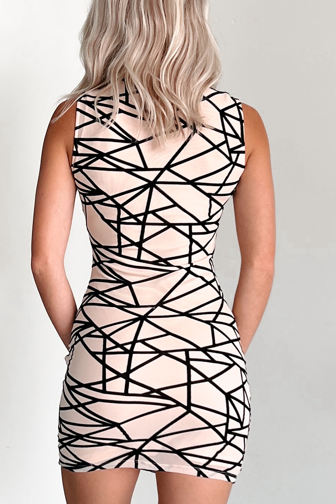 From All Angles Sleeveless Geometric Mesh Bodycon (Cream) - NanaMacs