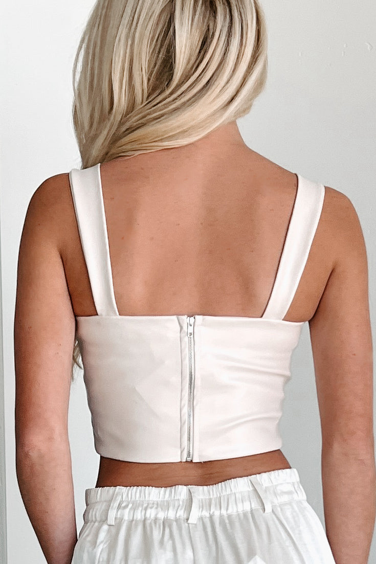 Secrets Shared Pleather Crop Top (Vanilla)