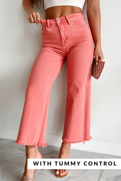 Lacie Tummy Control High Rise Crop Wide Leg Risen Jeans (Peach Blossom) - NanaMacs