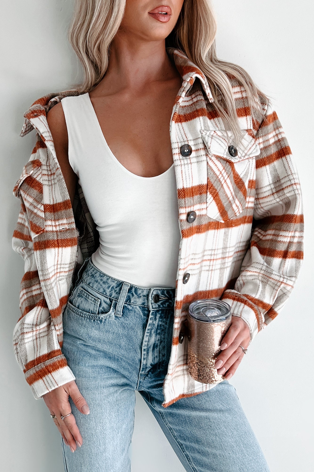 Obsessed With Fall Plaid Shacket (Terracotta/Ivory) - NanaMacs