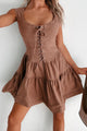 Fair Maiden Lace-Up Mini Dress (Mocha)