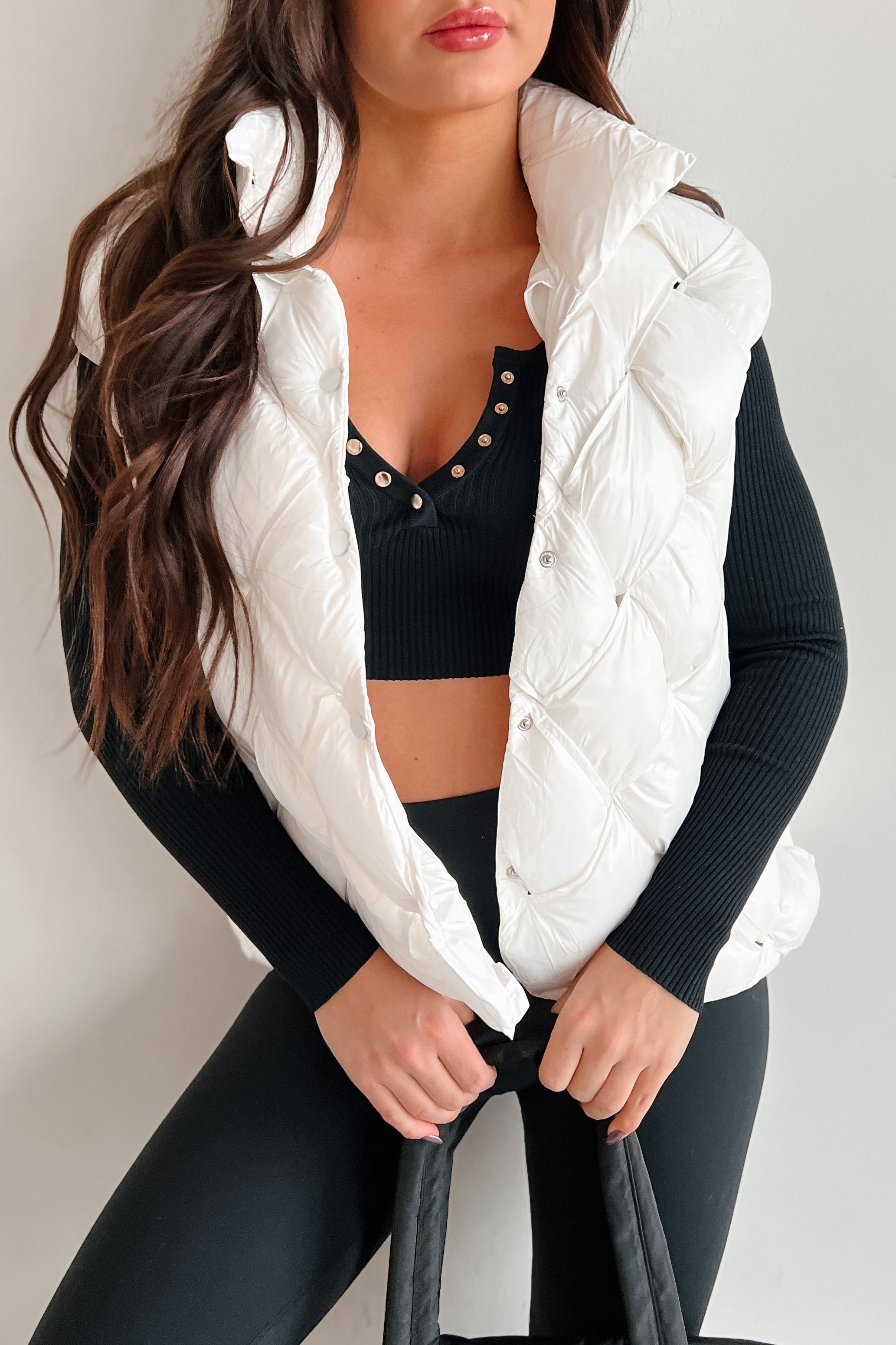 Snowball Effect Braided Puffer Vest (White) - NanaMacs