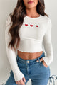 Too Cutesy Embroidered Hearts Long Sleeve Top (White) - NanaMacs