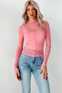 Flirtatious Looks Mesh Long Sleeve Top (Pink) - NanaMacs