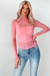 Flirtatious Looks Mesh Long Sleeve Top (Pink) - NanaMacs