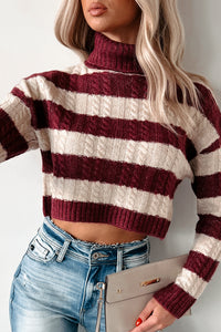 Beloved Memories Striped Turtleneck Sweater (Violet/Oatmeal) - NanaMacs