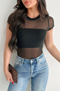 Head Held High Short Sleeve Mesh Bodysuit (Black) - NanaMacs