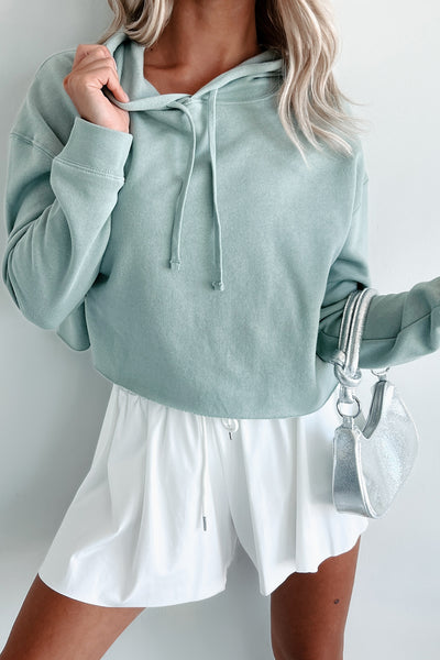 Raw Hem Crop Hoodie (Sage) - NanaMacs