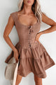 Fair Maiden Lace-Up Mini Dress (Mocha) - NanaMacs