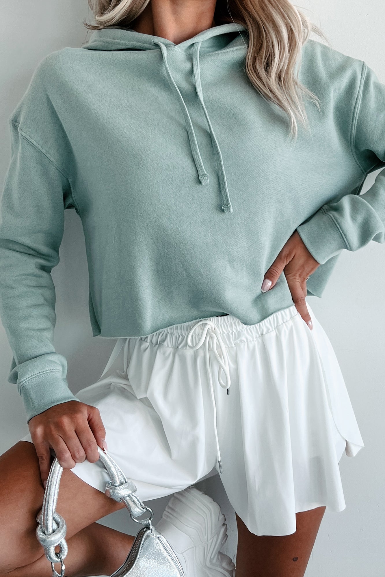 Raw Hem Crop Hoodie (Sage) - NanaMacs