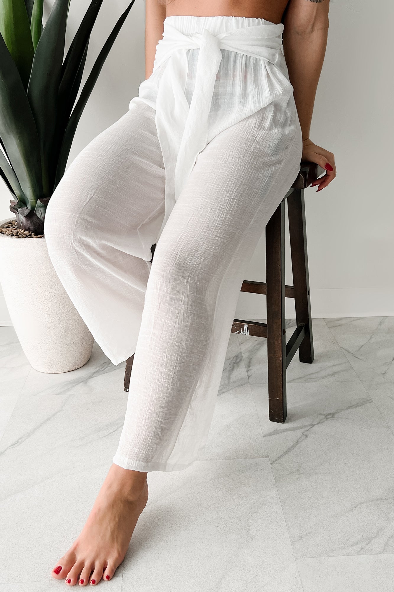 In Full Swing Wide Leg Linen Pants (White) - NanaMacs