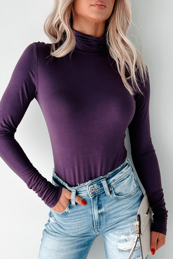 Simple Remedy Long Sleeve Turtleneck Bodysuit (Dark Plum) - NanaMacs