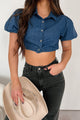 My Favorite Storyline Puff Sleeve Collared Denim Top (Light Denim) - NanaMacs