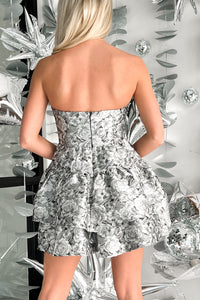 Catching Feelings Tiered Floral Shorts Lined Mini Dress (Silver Stone) - NanaMacs