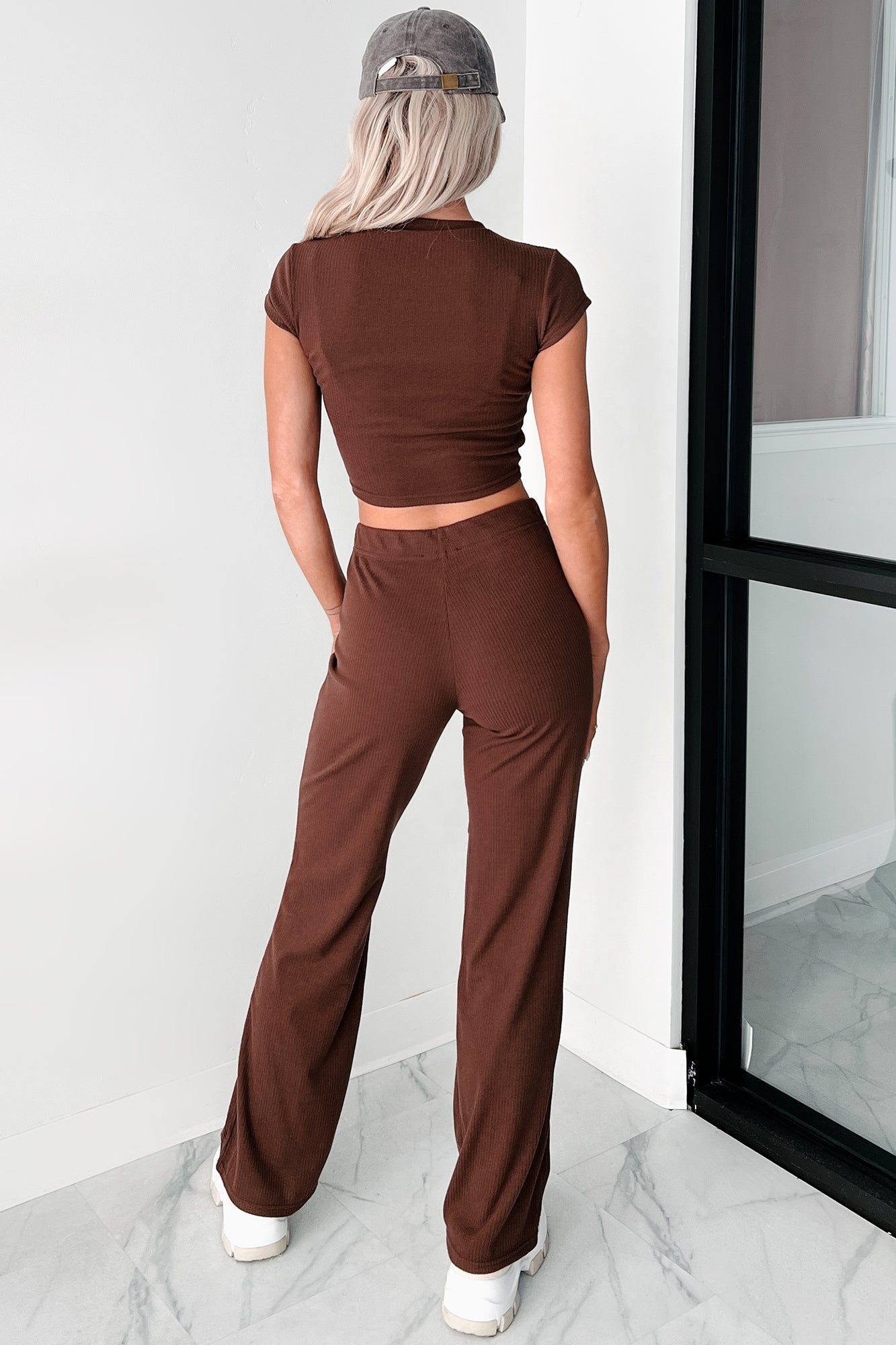 Casually Poised Knit Top & Pants Set (Espresso) - NanaMacs