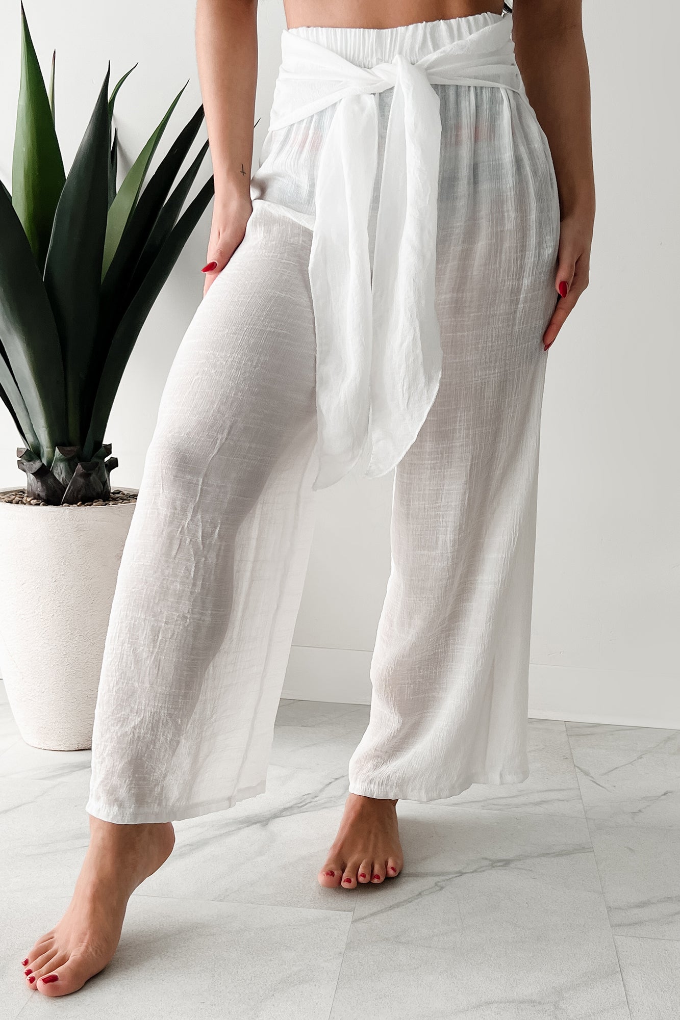 In Full Swing Wide Leg Linen Pants (White) - NanaMacs