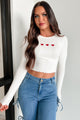 Too Cutesy Embroidered Hearts Long Sleeve Top (White) - NanaMacs