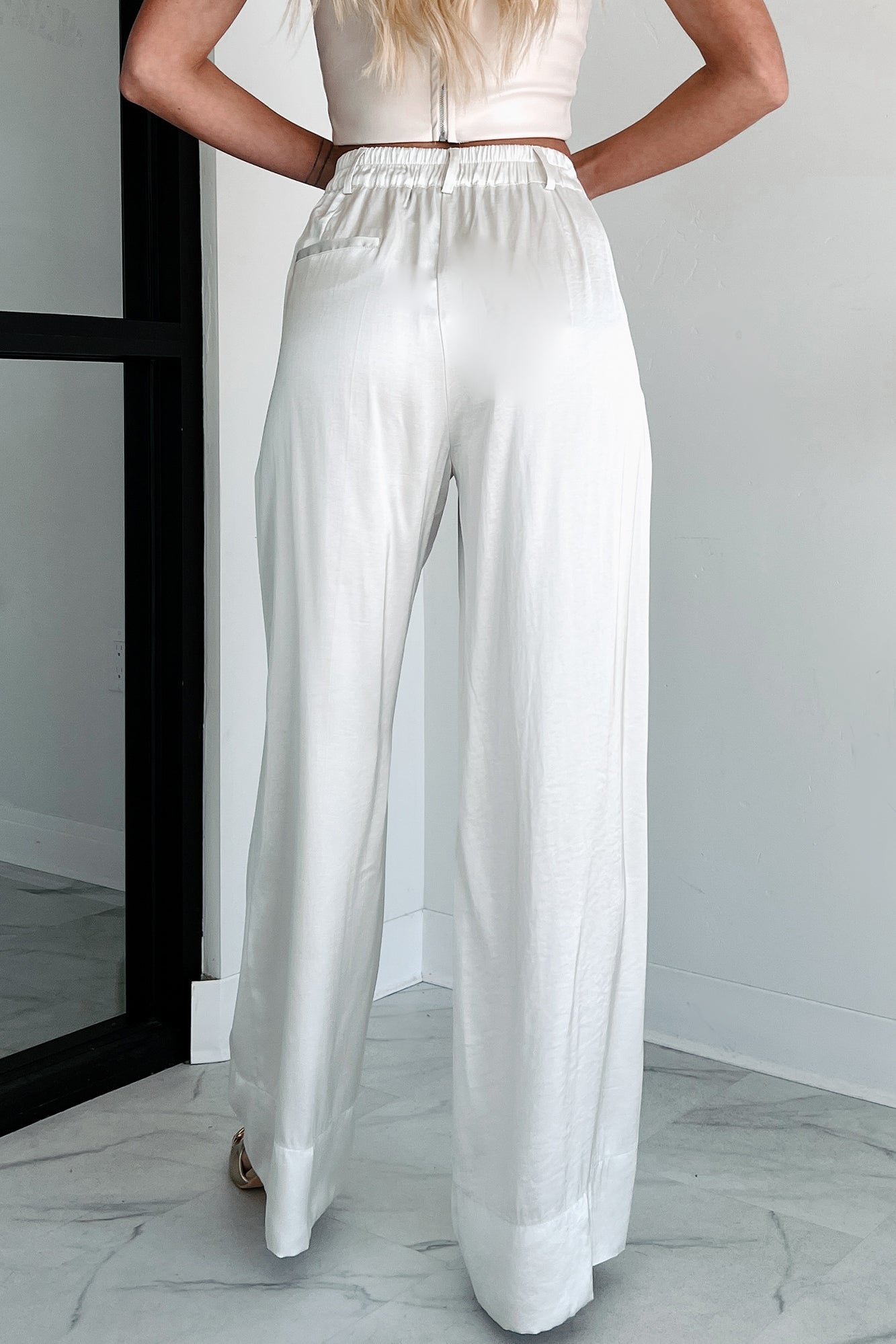 Focus Meetings High Waist Satin Pants (Pearl) - NanaMacs