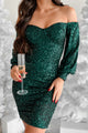 Sparkly Yet Classy Off The Shoulder Sequin Dress (Hunter) - NanaMacs