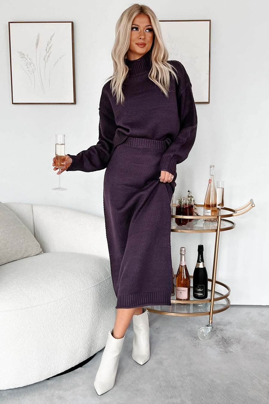 Cozy In Colorado Sweater Knit Two-Piece Set (Dark Plum)