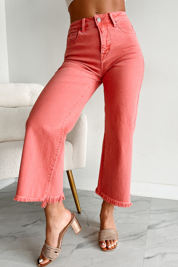 Lacie Tummy Control High Rise Crop Wide Leg Risen Jeans (Peach Blossom) - NanaMacs