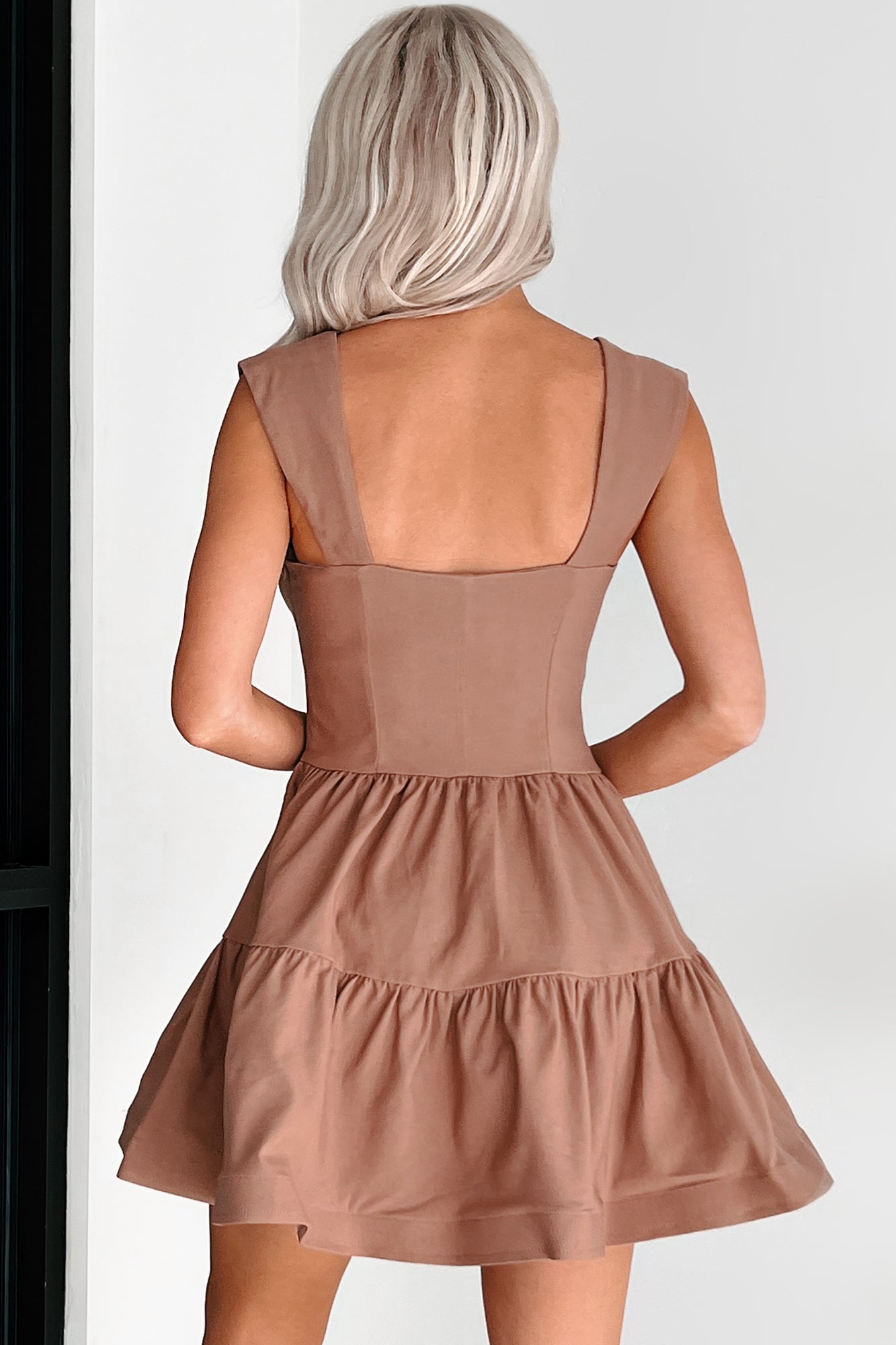 Fair Maiden Lace-Up Mini Dress (Mocha)