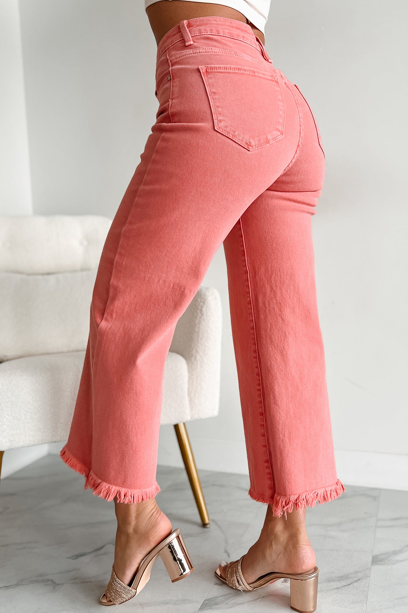 Lacie Tummy Control High Rise Crop Wide Leg Risen Jeans (Peach