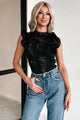 Whimsical Woman Floral Lace Ruffle Bodysuit (Black) - NanaMacs