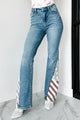 Born Brave American Print Judy Blue Flare Jeans (Medium Wash) - NanaMacs