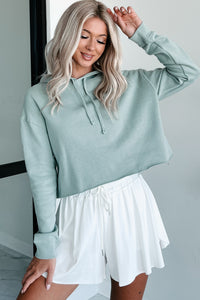 Raw Hem Crop Hoodie (Sage) - NanaMacs